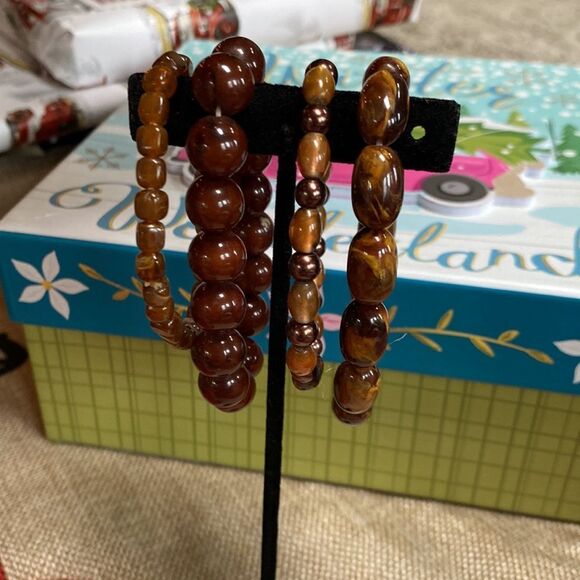 Bundle of 4 Stretchy Brown Bead Bracelets - Picture 7 of 7